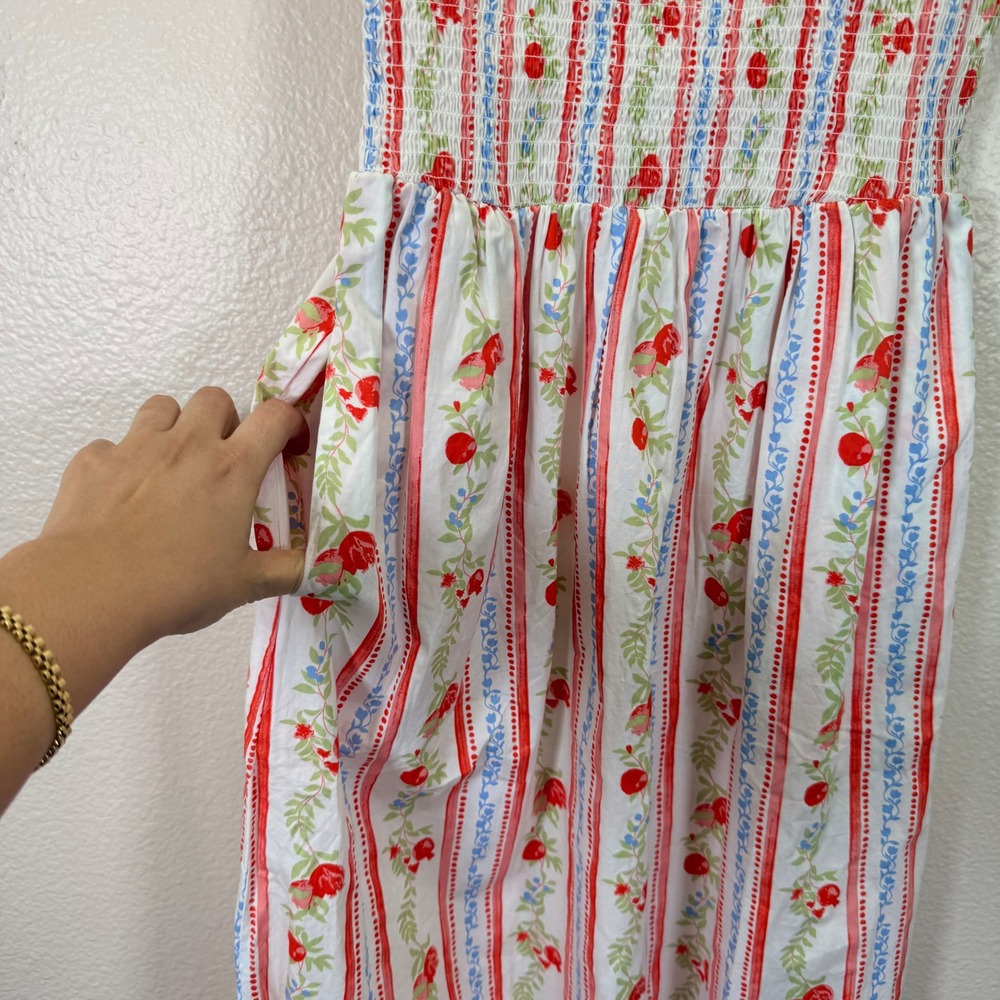 NWT Caroline Constas Maxi Dress Coastal S White Red Floral Smocked‎ Cottagecore - Picture 9 of 10